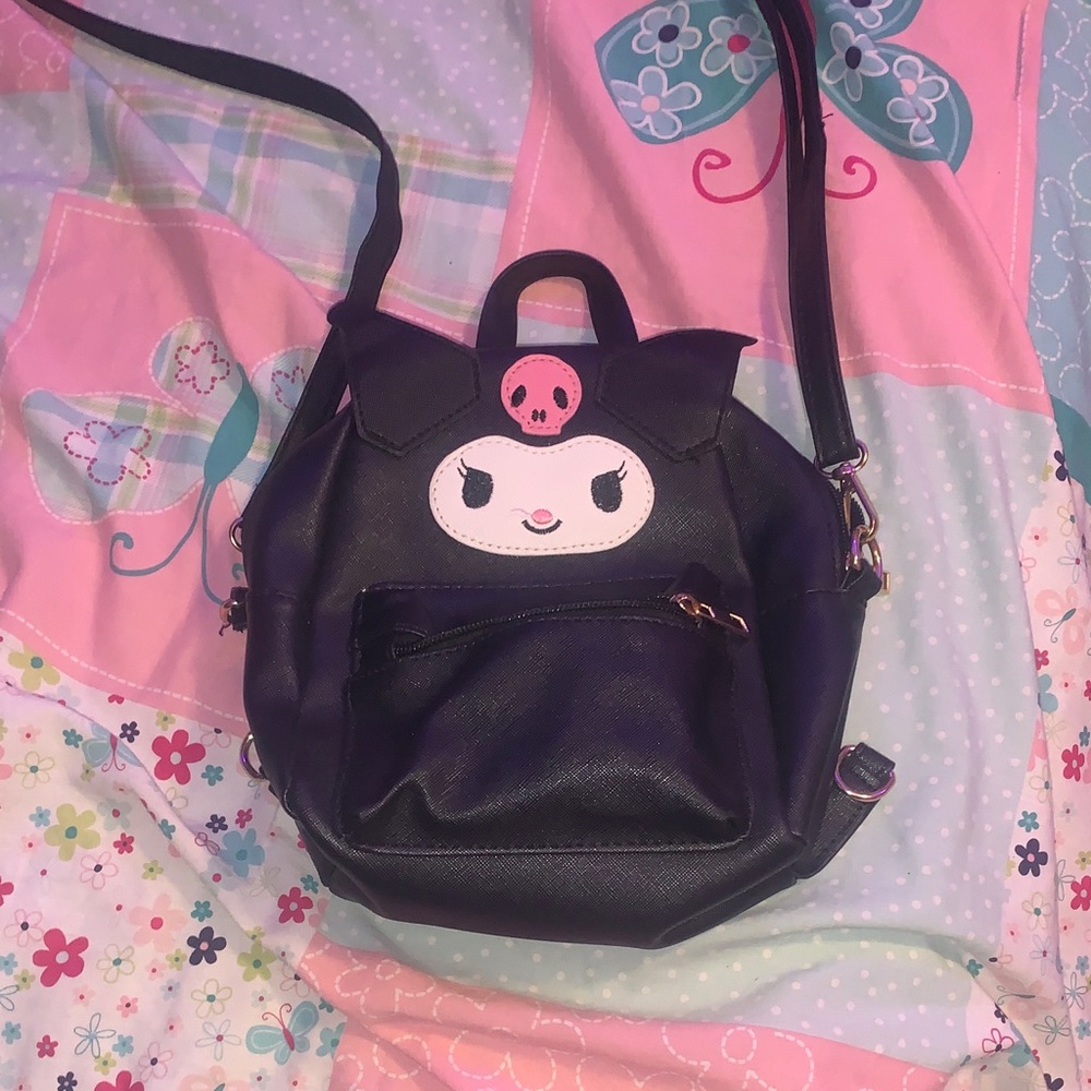 Black Crossbody Bag with Cute Character Design